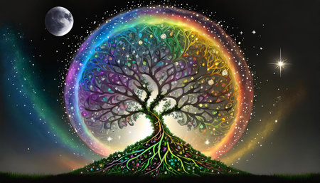 Tree of Life in the shape of the Moon, illustration backgroundの素材