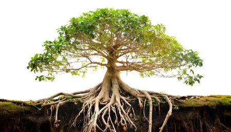 Tree of life with the roots isolated on white backgroundの素材