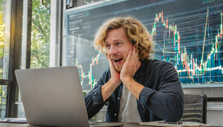 Businessman is happy that the stocks on the stock market are risingの素材