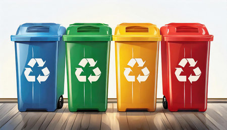 colored garbage bins on the white backgroundの素材