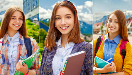 group of students with backpacksの素材