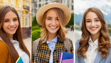 group of students, collage backgroundの素材