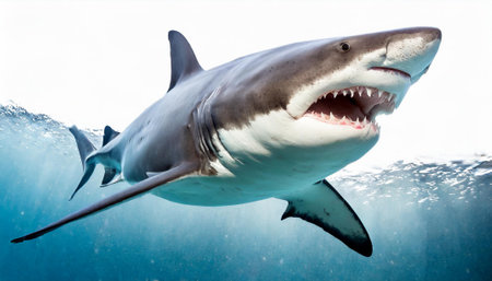great white shark isolated on white backgroundの素材
