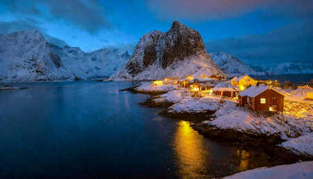 Night scene of Lofoten, Norwayの素材