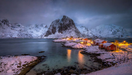 Night scene of Lofoten, Norwayの素材