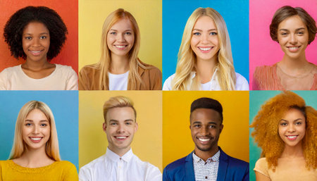 Collection of people of different races on studioの素材