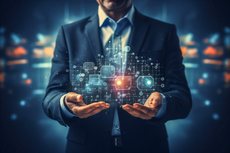 businessman touching virtual screen, conceptの素材