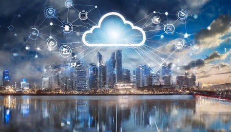 City skyline with cloud technology, conceptの素材