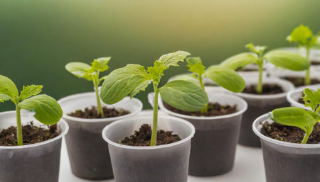 seedlings in a greenhouse in the springの素材
