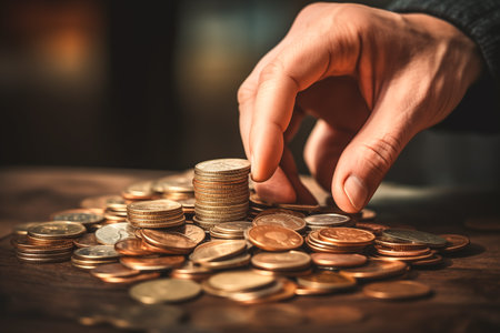 coins in hand background conceptの素材