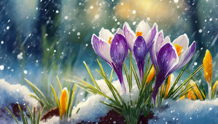 spring flowers in the snow, art designの素材