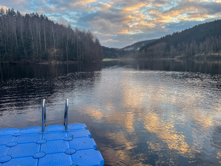jetty at the Falkenstein Dam, Vogtlandの写真素材