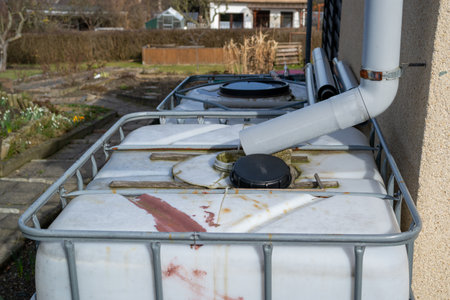 Rainwater tanks in an allotment gardenの写真素材