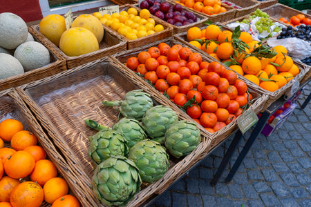 fruits and vegetables at the market in the cityの写真素材