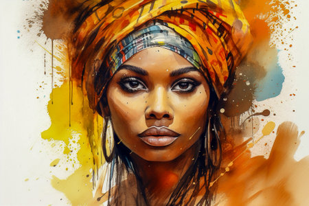 Portrait of an African woman with painted faceの素材