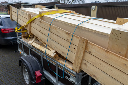 Trailer with lumber for the houseの写真素材