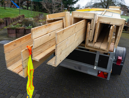 Trailer with lumber for the houseの写真素材