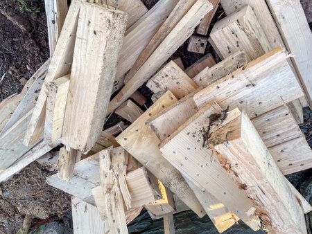 hardwood, firewood in the gardenの写真素材