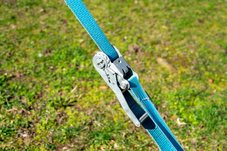 Blue tension belt in logisticsの写真素材