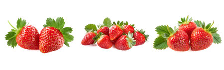 panoramic set of strawberry isolated on white background, cutoutの素材