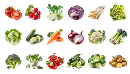 set of vegetables isolated on white background, cutoutの素材