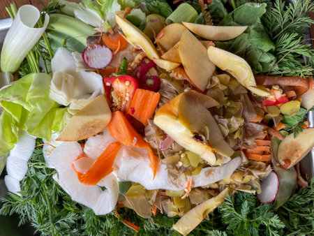 Organic waste after cooking in the kitchen for the composter in the garden