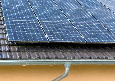 solar panels on a roofの写真素材