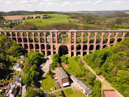 Panorama GÃ¶ltzsch Viaduct in Vogtland, Saxony East Germanyの写真素材