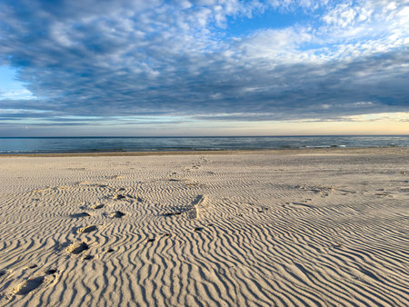 sand dunes on the beach Baltic Sea, poland with cloudsの写真素材