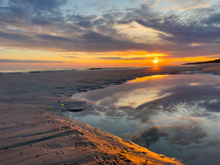 Beautiful sunset on the beach. Baltic sea, Latvia, Europe.の写真素材