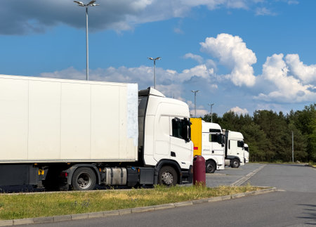 Trucks at a rest area on a German highwayの写真素材