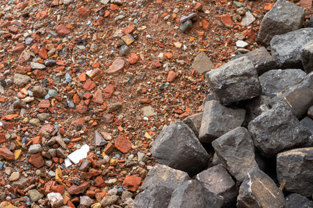 Brick construction rubble with paving stones