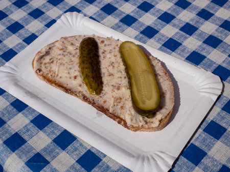 Bread with bacon fat and pickled cucumber from the Spreewaldの写真素材