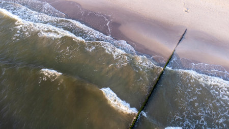 Waves from above on the Baltic Sea with a stageの写真素材