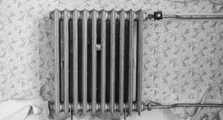 old vintage radiator on the wallの写真素材