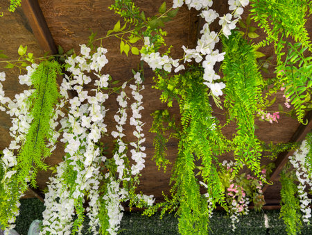 Artificial plants as decoration in the gardenの写真素材