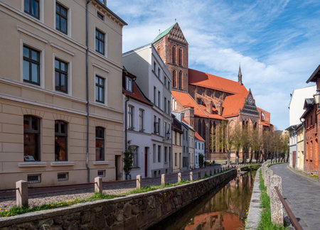 Downtown Wismar on the Baltic Sea coast in the state of Mecklenburg-Western Pomeraniaの写真素材