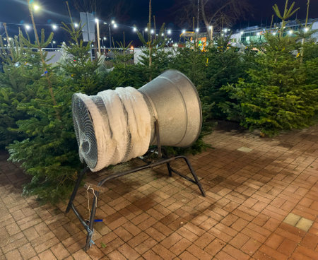 Christmas tree sale during night at the supermarketの写真素材