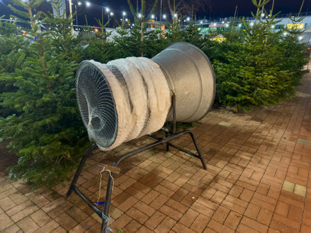Christmas tree sale during night at the supermarketの写真素材