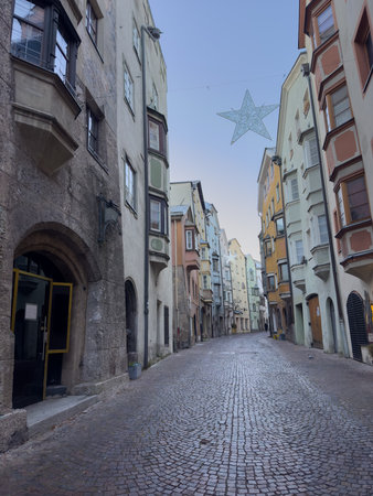 Small alley in the old town of Hall In Tirol Austria travel guideの写真素材