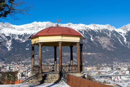 ski resort in austria tyrol in the mountains view of the cityの写真素材