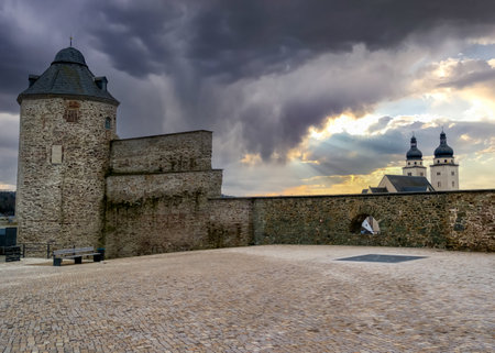 old castle in the sky, plauen vogtland east germanyの写真素材