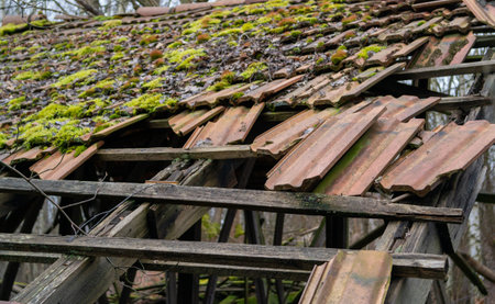 Broken roof after a storm time to renovateの写真素材
