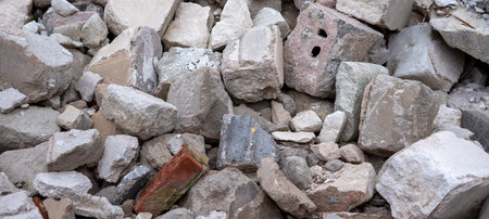 Panorama Pieces of concrete, demolition of construction site texture backgroundの写真素材