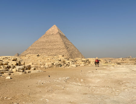 The Great Pyramids of Giza with blue sky, Egyptの写真素材