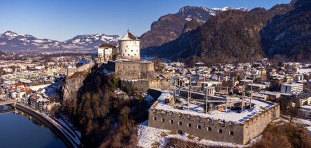 panoramic view of the Kufstein with fortress and the river Inn in Austria Tyrol European Alpsの写真素材