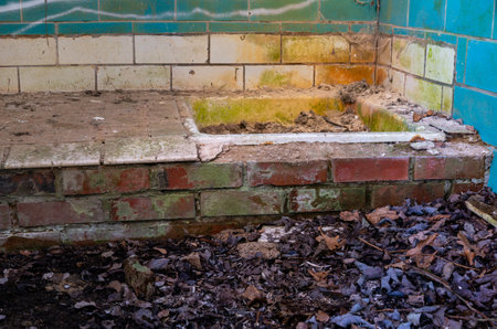 Abandoned old shower with shower basin, time for renovationの写真素材