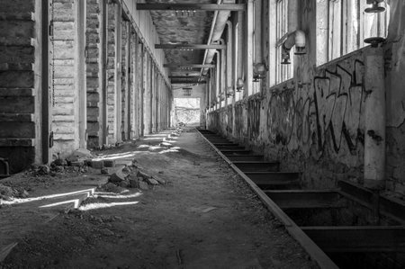 abandoned old factory from the former GDR East Germany black and white photographyの写真素材