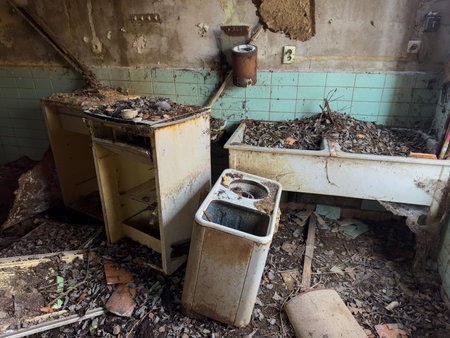 Lost Places Abandoned kitchen in an old factory canteenの写真素材