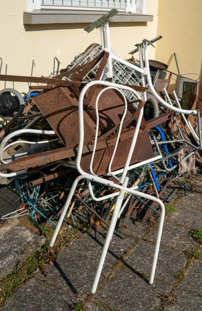 Waste separation recycling metal scrap for collection at the recycling center verticalの写真素材
